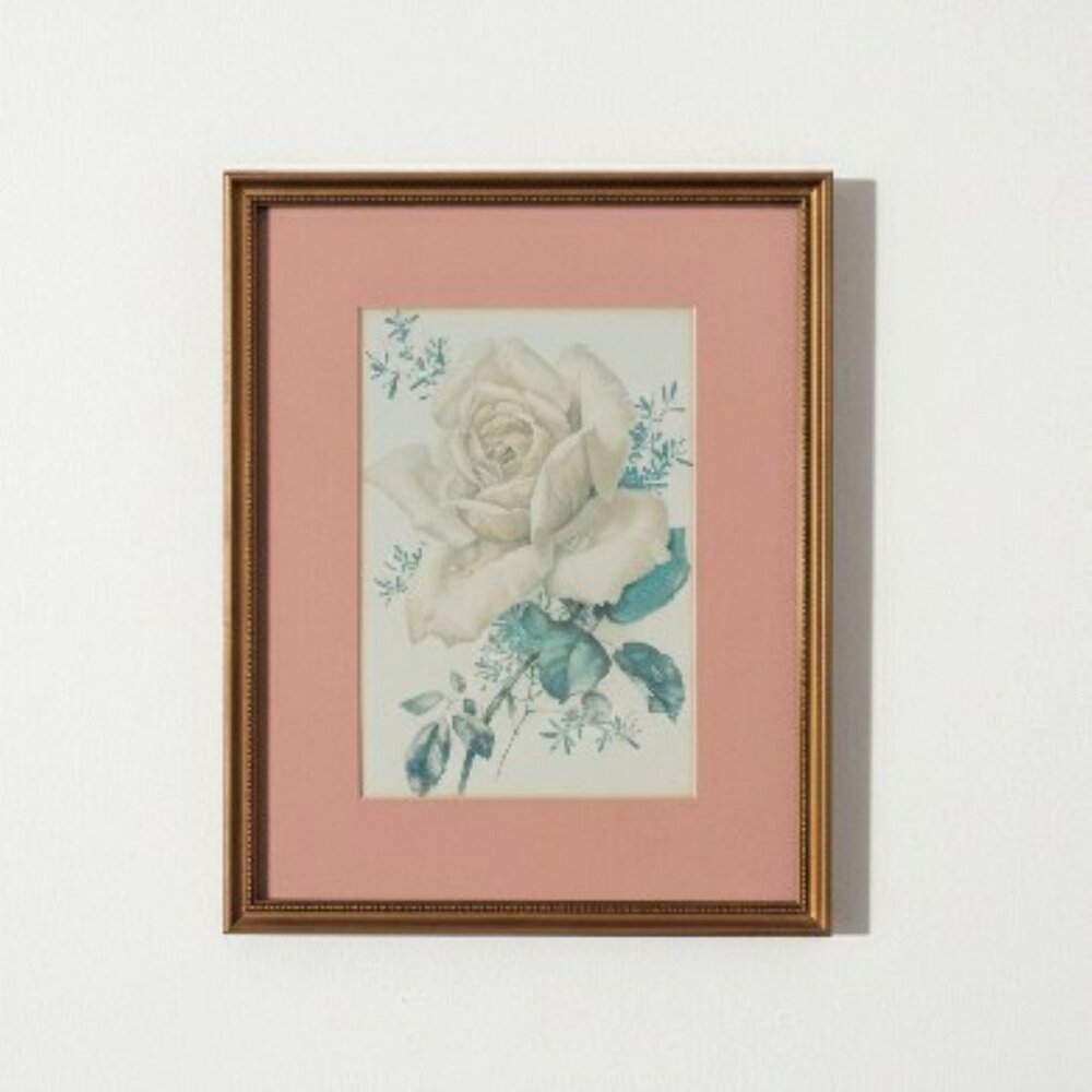 Shabby Chic Vintage White Rose Botanical Print Hollywood Regency Gold Gilt Frame